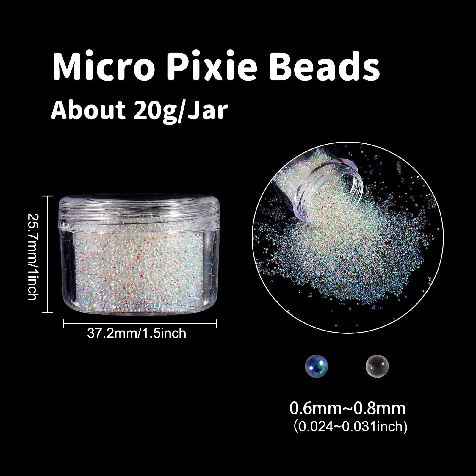 손톱 장 10000개 캐비어 비즈, 마이크로 픽시 비즈, 20g/0.71oz 유리 버블 비즈, 무지개 빛깔의 물방울 버블 비즈