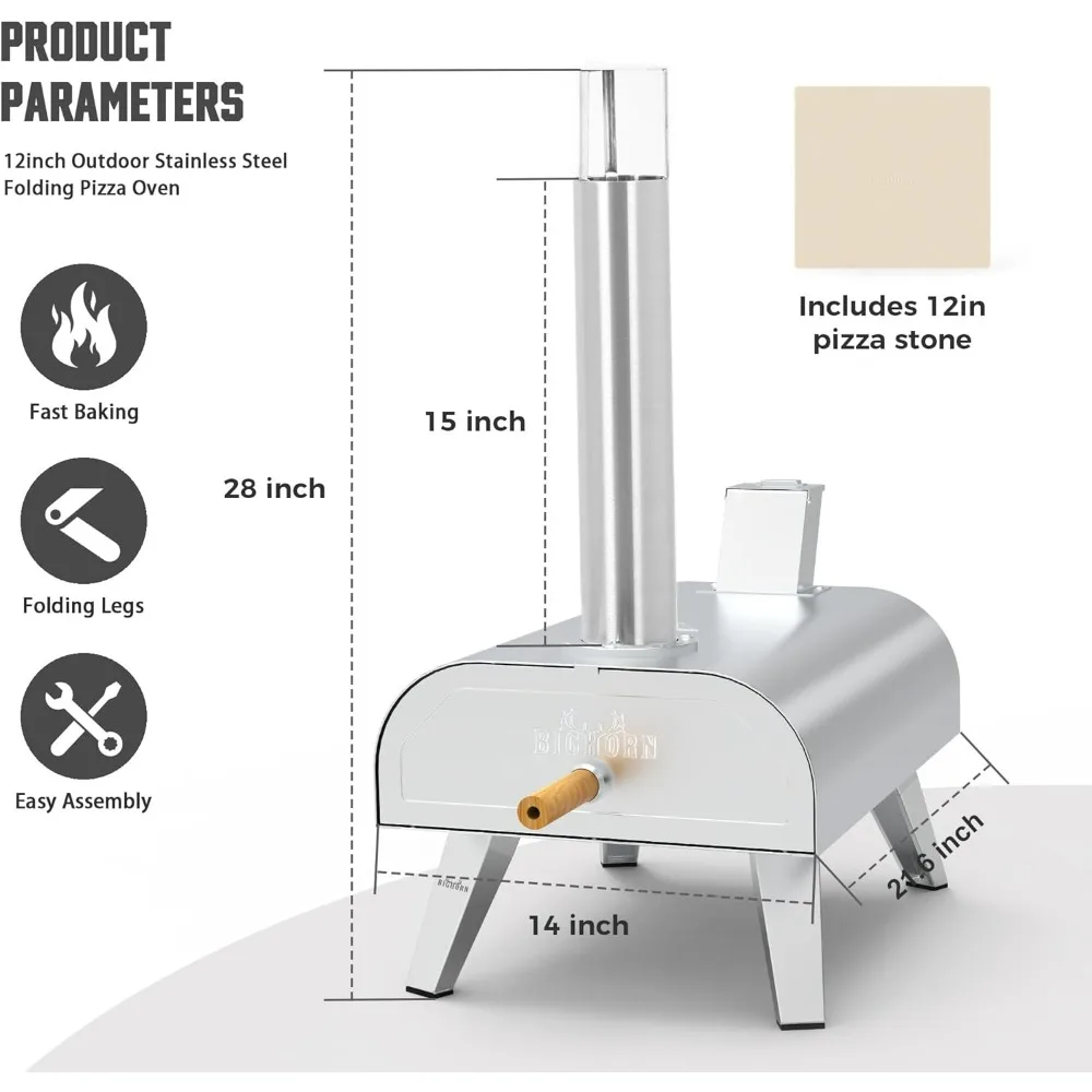 Portable Stainless Steel Wood Pellet Pizza Oven for 12 Pizzas - Big Horn Outdoors Cooking Grill