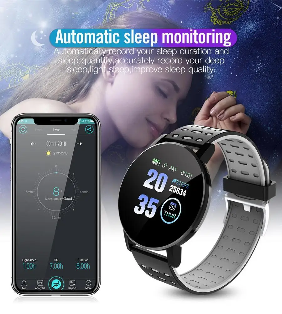 Smart Bracelet Blood Pressure Waterproof Sport Round Smartwatch Smart Clock Fitness Tracker For Android Ios images - 6