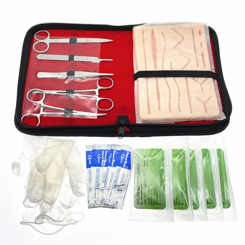 Kit de formation de suture, Kit de pratique de suture médicale comprenant  17 coussinets de suture de plis pré-coupés, outils de suture, fil de