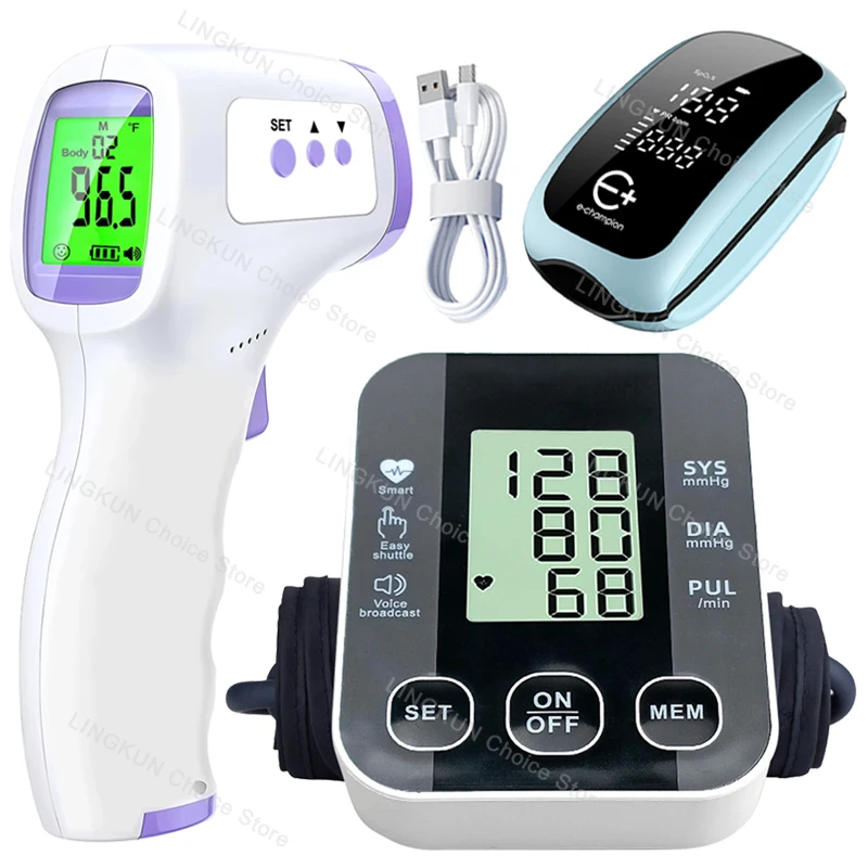 Tensiometer Heart Rate Pulse Meter BP Monitor Digital Arm Blood Pressure Meter Cuff Medical Rechargeable oximeter