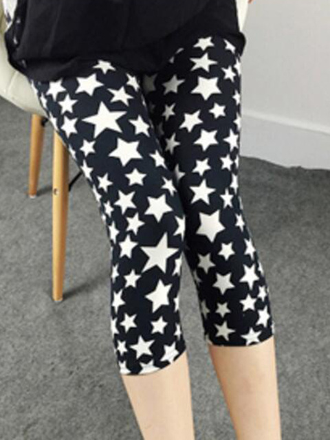 CUHAKCI Summer Printing Women Leggings Cropped Pants Casual Stretched Graffiti Tie Dyed Elastic Capris