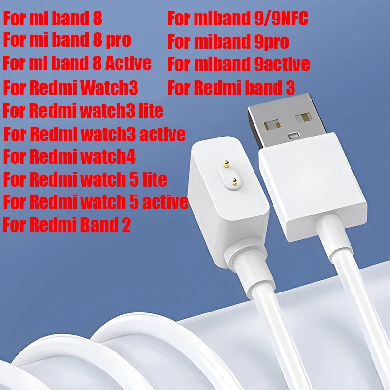 Xiaomi 스마트 밴드 8, 9 8pro, 9 8 액티브/밴드 2 Redmi Watch 5 3 액티브 시계 4 범용 USB 충전 케이블용 자기 충전기