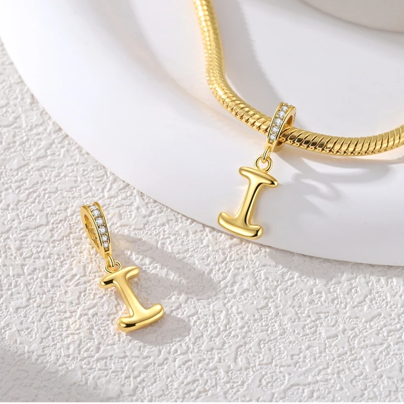 Elegant 925 Sterling Silver Golden Letter Pendant Charm Bead for Women - Jewelry Gift DIY