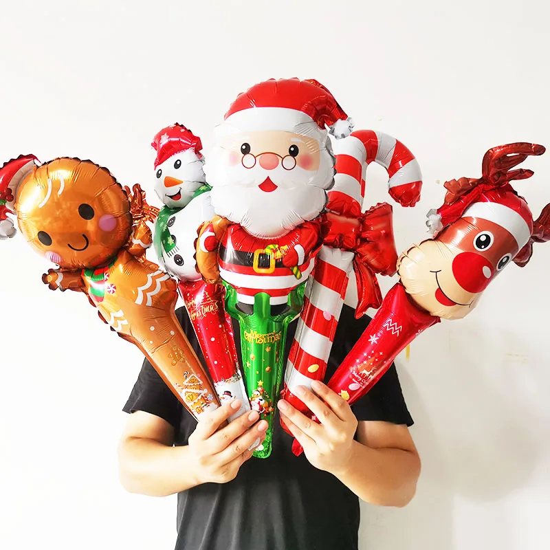 

10pcs Christmas Party Balloons Santa Claus Strike Stick Ballon Snowman Candy Cane Happy New Year Merry Christmas Decoration