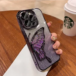 Luxury Glitter Quicksand Butterfly Clear Phone Case for iPhone 11 (Purple SF)