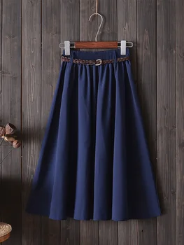 Midi Knee Length Summer Skirt Women With Belt Fashion Korean Ladies High Waist Pleated A-line School Skirt Female 2