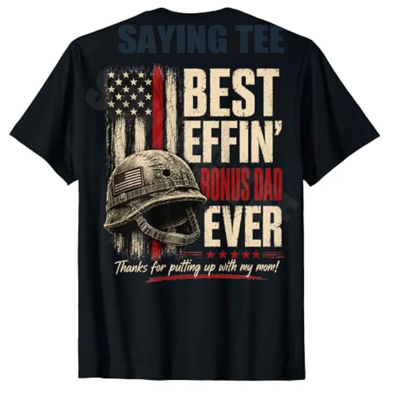Bestes Effin Bonus Dad Ever Retro Patriotisches Stiefvater-T-Shirt Y2k US-Flaggen-Grafik Herrenbekleidung Ehemann Neuheit Geschenk Baumwollkleidung