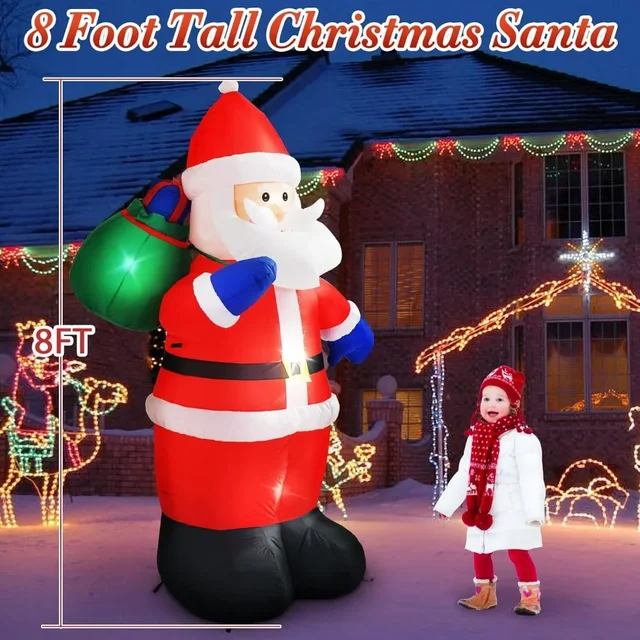 Christmas Inflatables, Santa Outdoor Claus with Gift Bag Built-in LED Lights Blow Up Yard Decoration, Inflatables Christmas 2