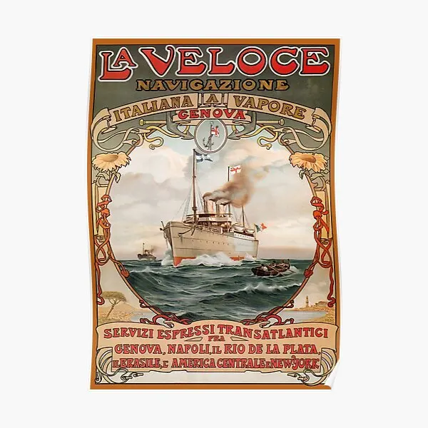 

Vintage Art Nouveau Italian Cruise Ship Poster Vintage Art Home Picture Decoration Print Wall Funny Modern Painting No Frame