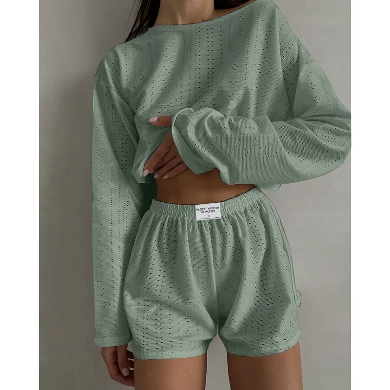 Pajamas for Women's Home Suit Spring Summer Pyjama Set Long Sleeve Tops with Shorts Sleepwear Loungewear Nightwear Pijama Mujer