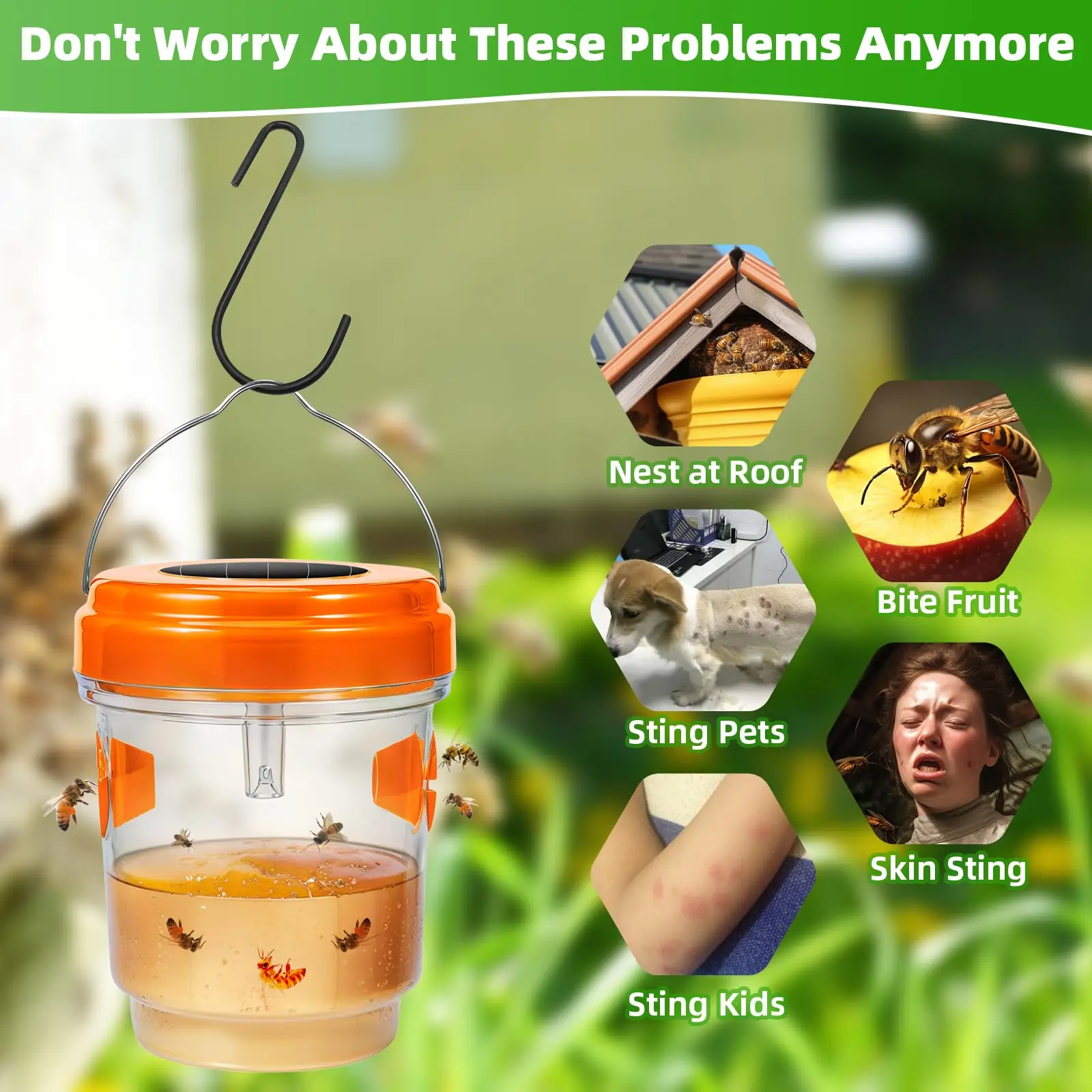 Wasp Trap 4 Pack Solar Powered Bee Repellent Outdoor Hanging Hornet Killer Light Flying Insect Trap Wasp Catcher