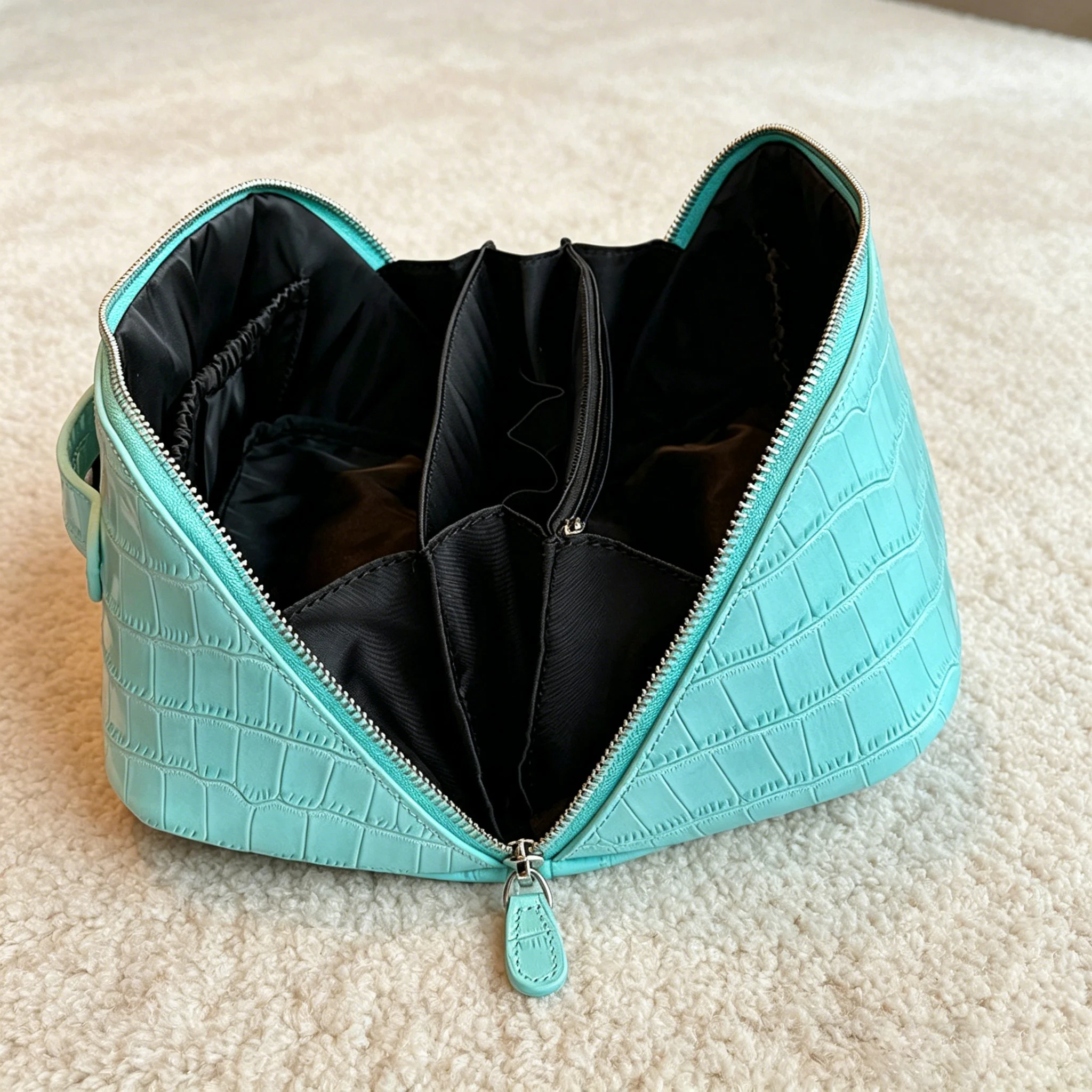 Crocodile Pattern Genuine Leather Cosmetic Bag Luxury New Large Capacity Cowhide Portable Travel Toiletry Storage Cosmetic Bag 4