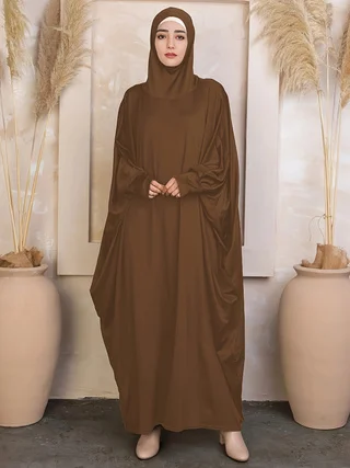 Ramadan Solid Loose Simple Kaftan Abayas, Elegant Batwing Sleeve Maxi Length Dress, Women's Clothing