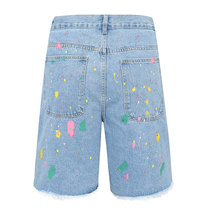 Harajuku Vintage Knitted floral Pattern Denim Shorts Men's Oversized Straight Cut Jeans Casual Loose Shorts College Pants Y2K,denim shorts,summer jeans shorts