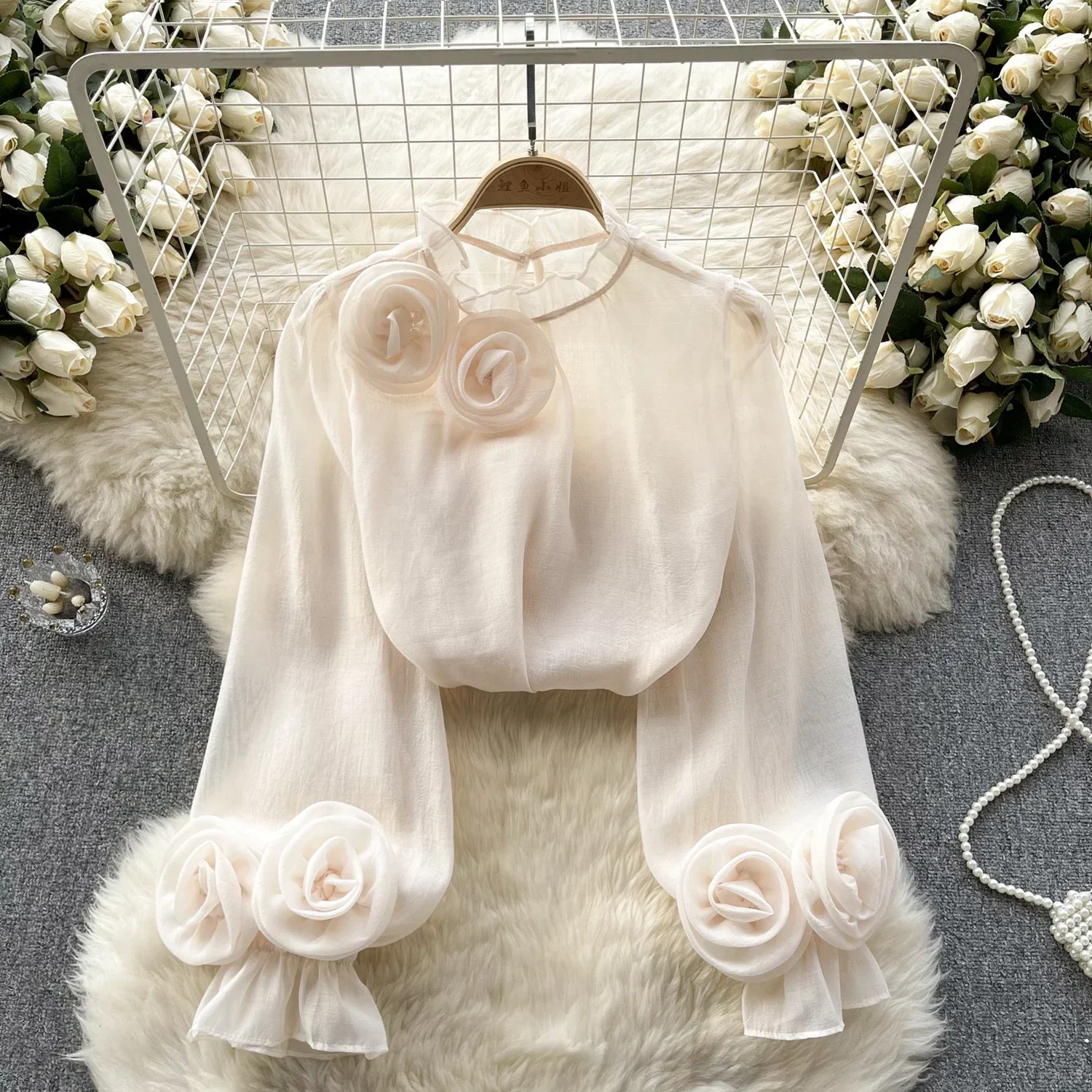 

Spring Summer New Ruffle Chiffon Blouse Women Lantern Sleeve Fashion Slim Loose Vacation Ladies Casual Tops