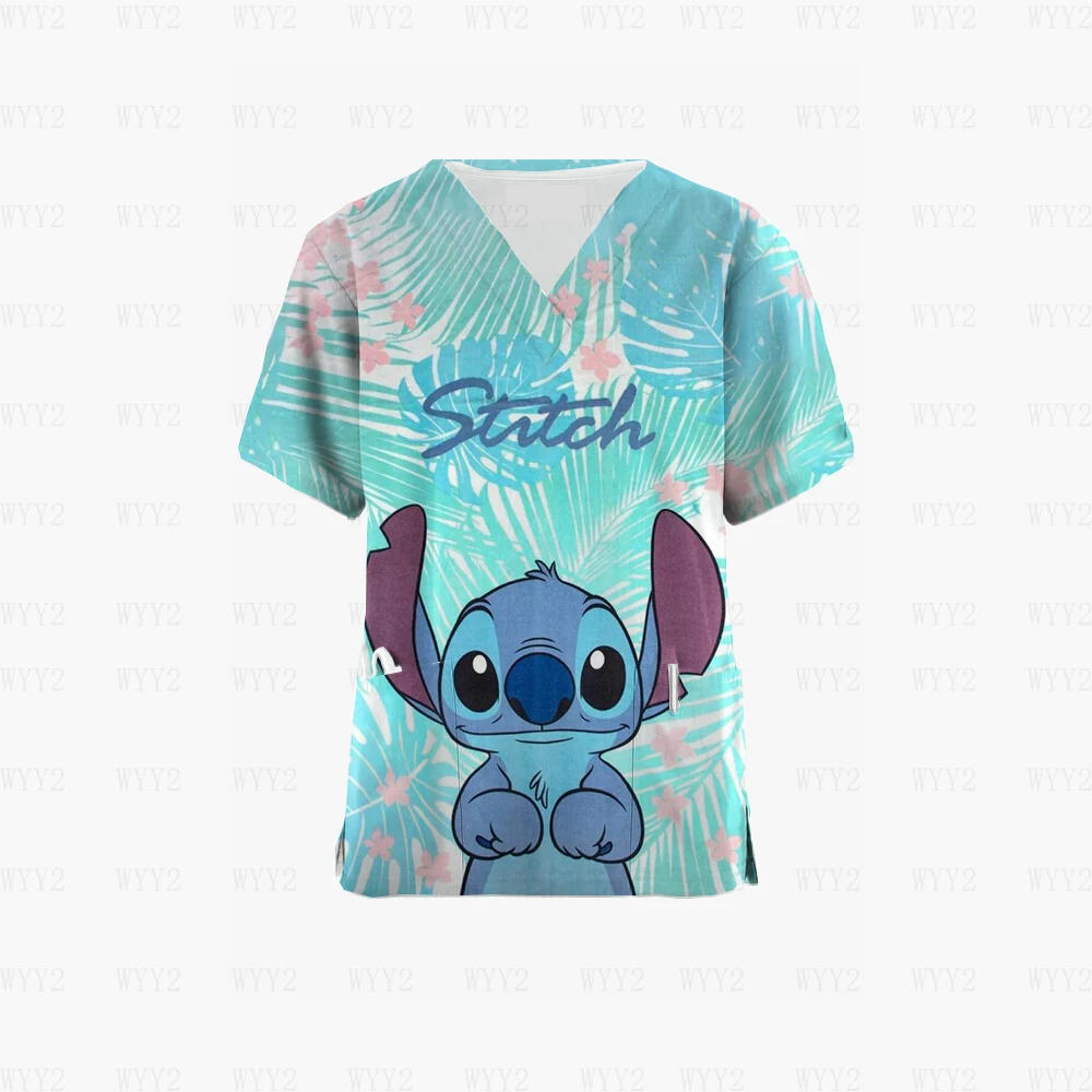 

Nurse Uniform Top Print V Neck T Shirt Disney Stitch Hospital Women's Pocket Top Women's 2023 Summer Scrub Tee Shirt