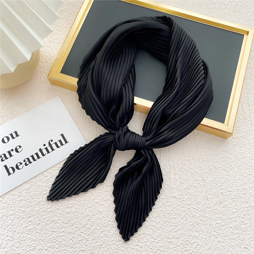 70cm Luxury Satin Neckerchief Square Silk Scarf Wrap Pleated Scarf Decorative Headscarf Crinkled Scarves Bandana Handkerchief 4