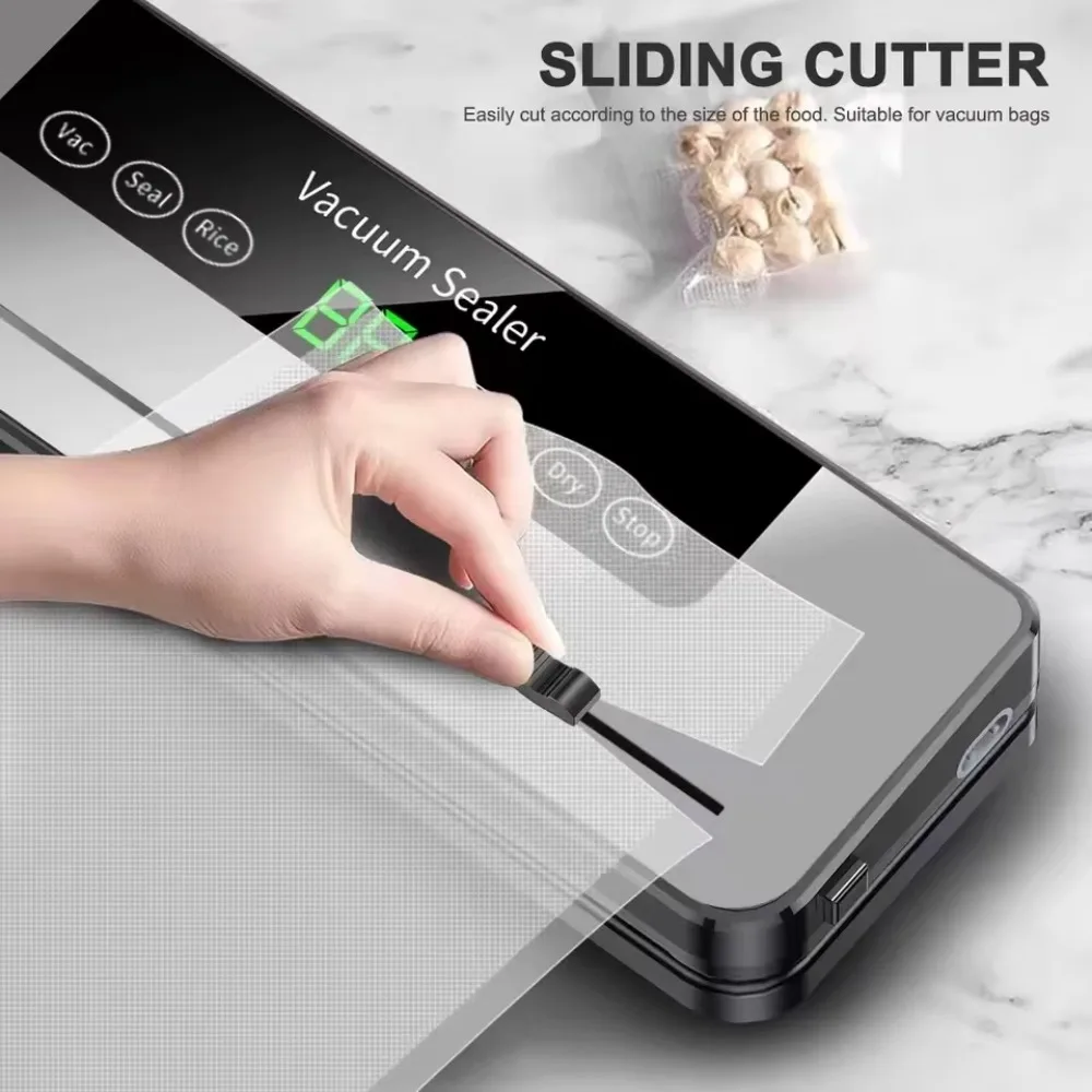 Electric Vacuum Sealer Machine, Touch Button Food Storage Sealer with Built-in Cutter – Dry/Wet Sealing for Kitchen Packaging 1