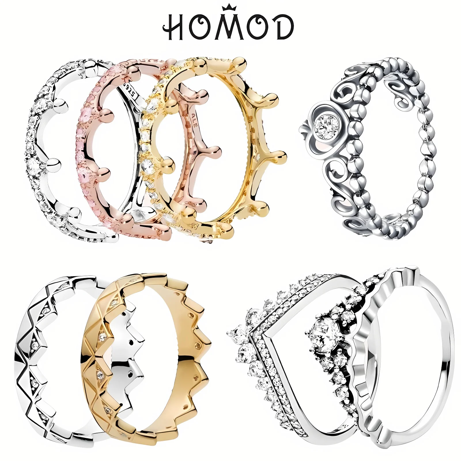Clear Sparkling Crown Ring For Women Princess Wishbone Engagement Jewelry Gifts engagement rings,wedding rings,finger rings