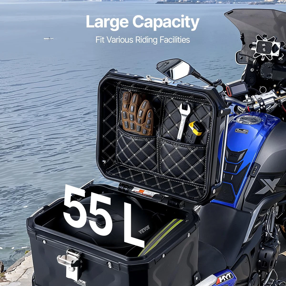 Aluminium Fall Motorrad Schwanz Box Stamm 45L 55L 65L Wasserdichte Universal Top Schwanz Hinten Gepäck Werkzeug Fällen Lagerung Box für BMW – Detail 1