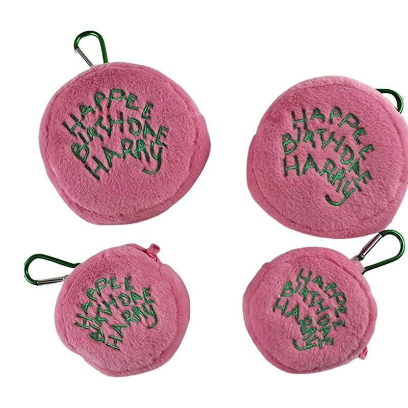 Pink Mini Round Small Makeup Bag Coin Purse Earphone Cord Storage Bag Cute Plush Cake Portable Purse Coin Pouch Storage