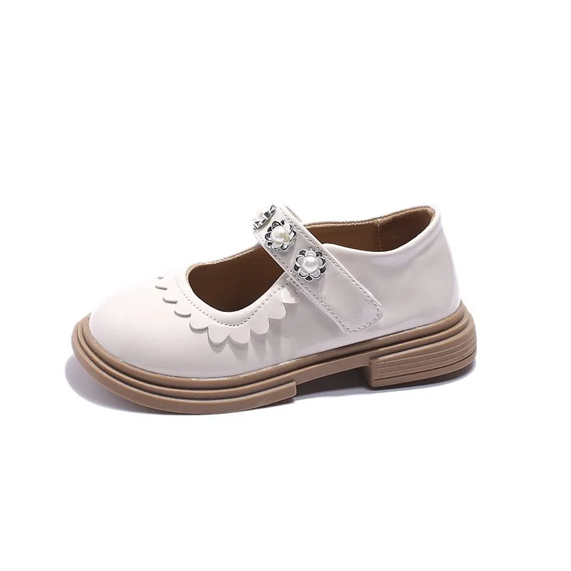 

CUZULLAA Spring Children Girls Elegant Pearl Flower Casual Shoes Kids Girls Non-Slip Hook & Loop Flat Shoes Size 26-36