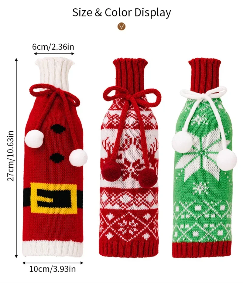 Description Picture 3 of itemChristmas Wine Bottle Cover Table Dress Knitted Snowflake Elk Belt Pattern Wine Bag Kitchen Tableware Xmas Ornament Party Gift