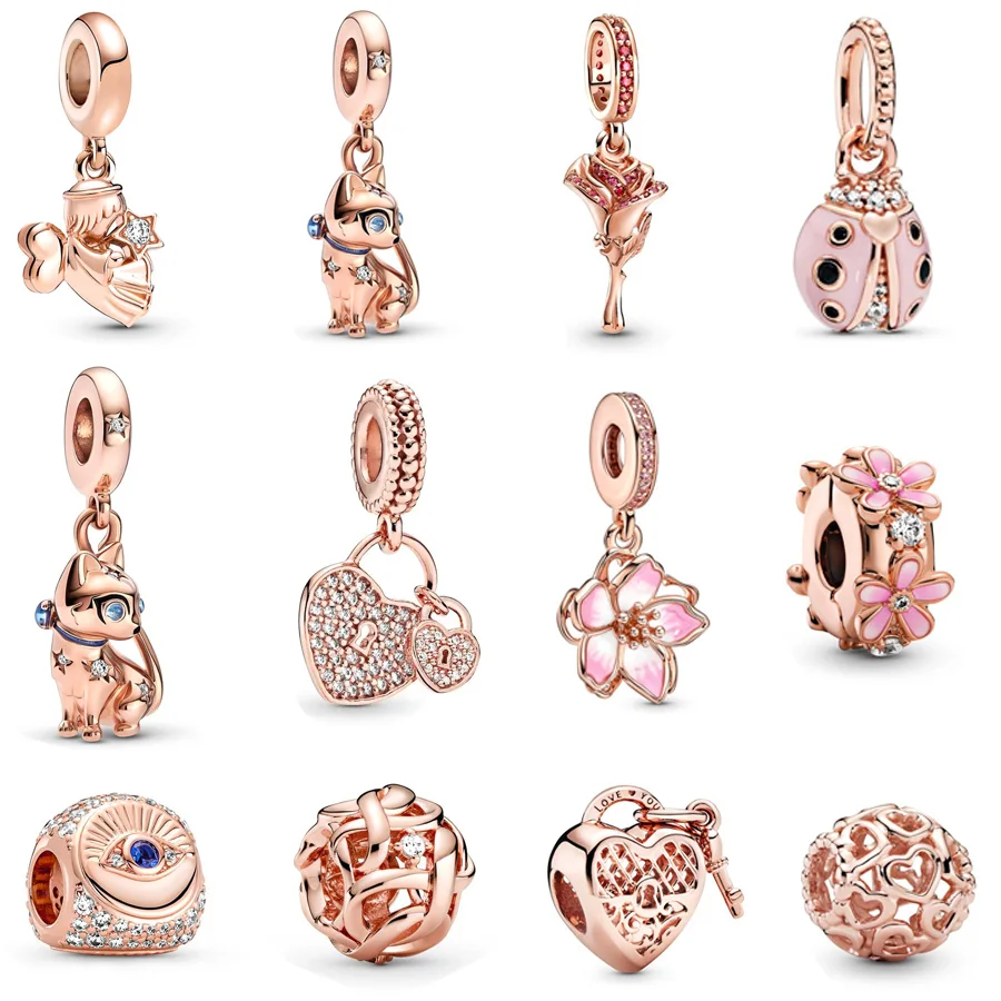 

Бусина-Шарм «кошка» из серебра 2024 пробы с покрытием из розового золота