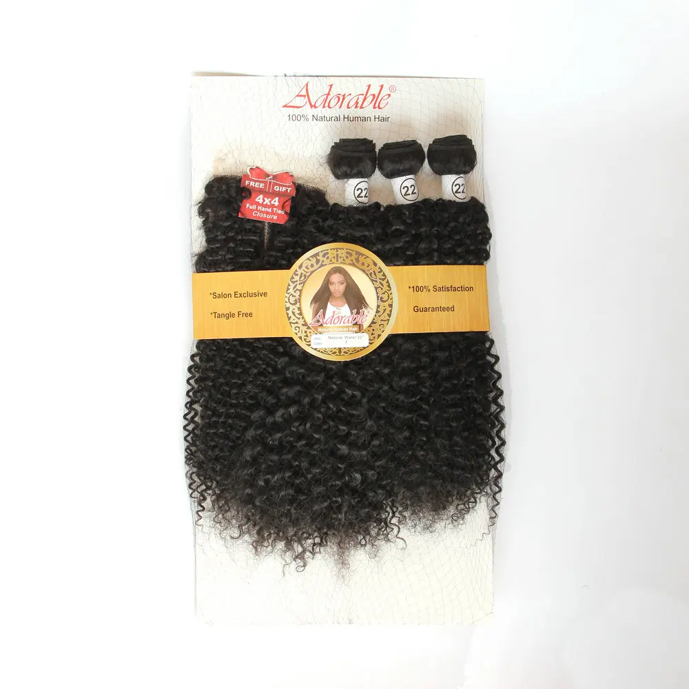 Adorable Natural Hair Blend Kinky Curly 3pcs Full Packet,Animal Mixed Synthetic Hair Weft With T Part Closure Water Wave 3+1