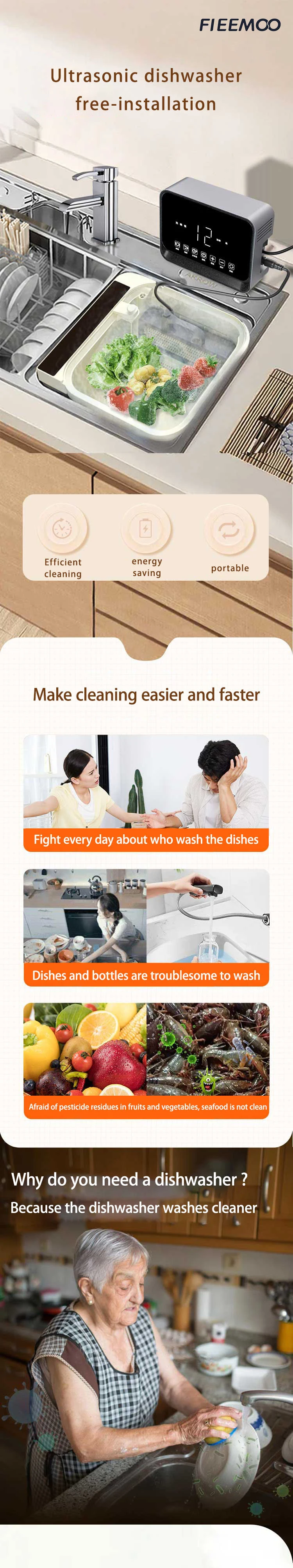 Description Picture 4 of itemCommercial Restaurant Multifunction Ultrasonic Mini Dish Washing Machine Vegetable Food Cleaner Machine Support OEM ODM
