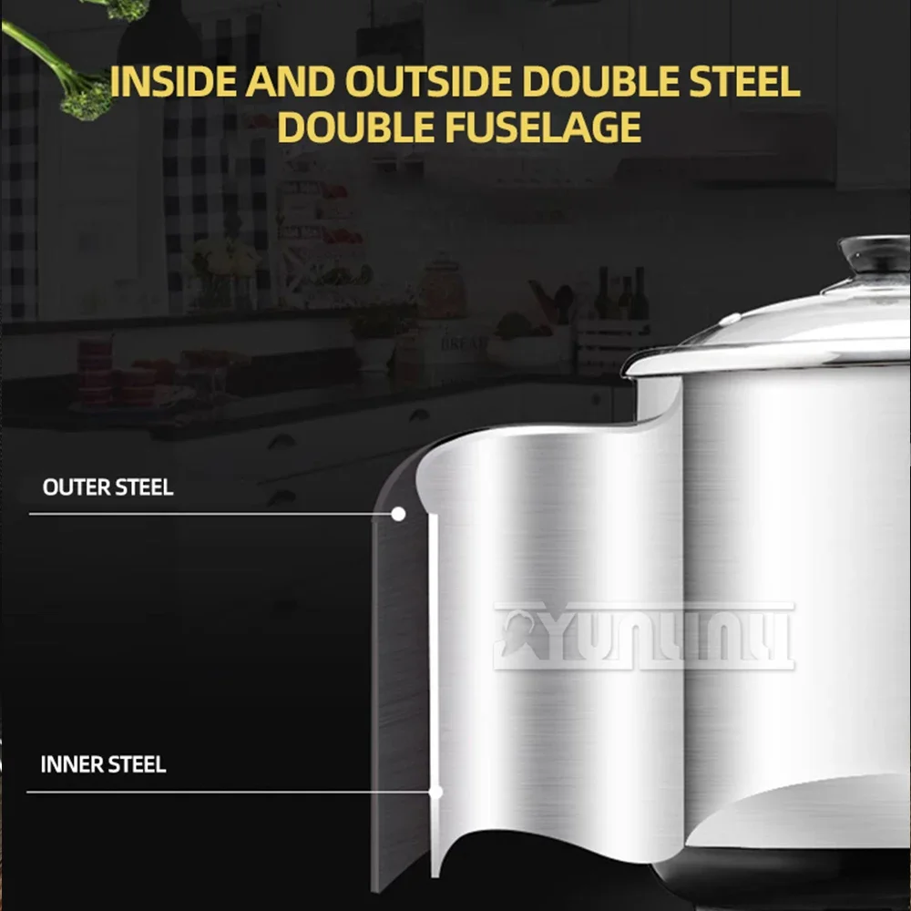 Household Multifunctional Stainless Steel Stew Pot High Capacity Electric Slow Cooker Home Appliances 5