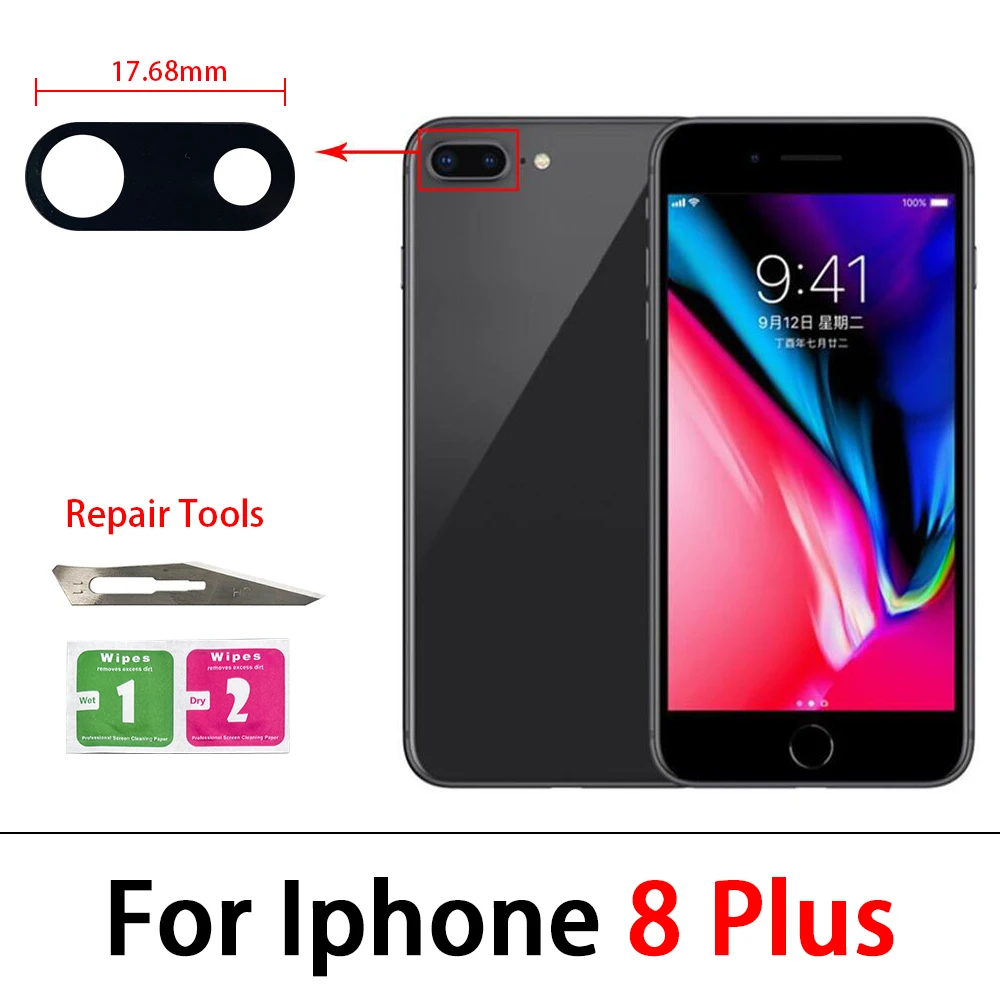 아이폰 X XR XS Max 7 8 6 6S Plus 후면 카메라 유리 렌즈 (접착제 스티커 + 수리 도구 포함)