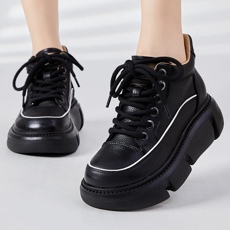 

5cm Cow Women Platform Wedge Autumn Spring Natural Genuine Leather Fashion Shoes Moccasins Designer Luxury Authentic Elegance