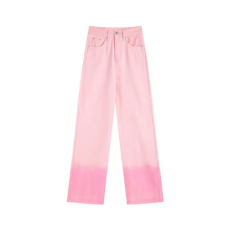 bootcut jeans Pink Gradient Denim Straight Pants Women New Personalized Design Tie-Dye Young Girls Sweet Cool Loose Straight Floor Jeans mom jeans