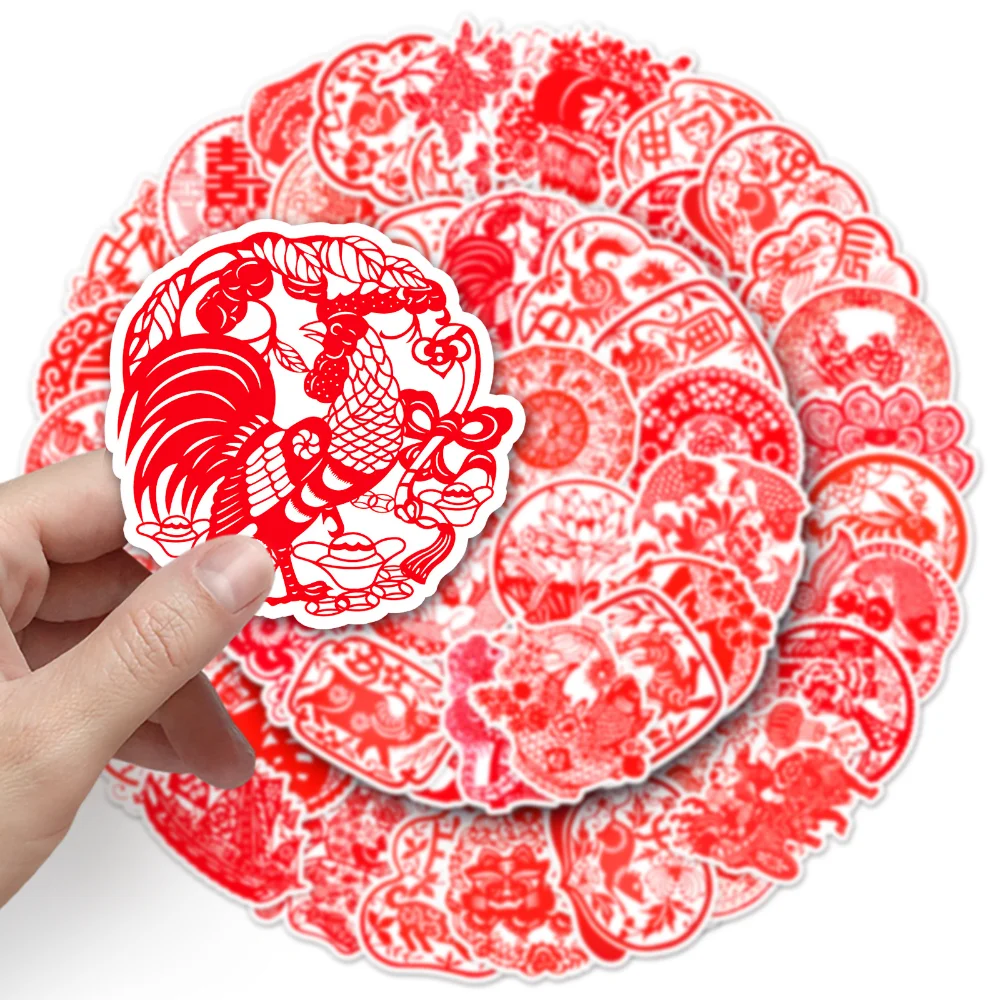 50pcs Chinese Traditional Red Paper Cuttings Lucky Fu Letter Art Stickers New Year Home Decor Decorative DIY Scrapbooking 2
