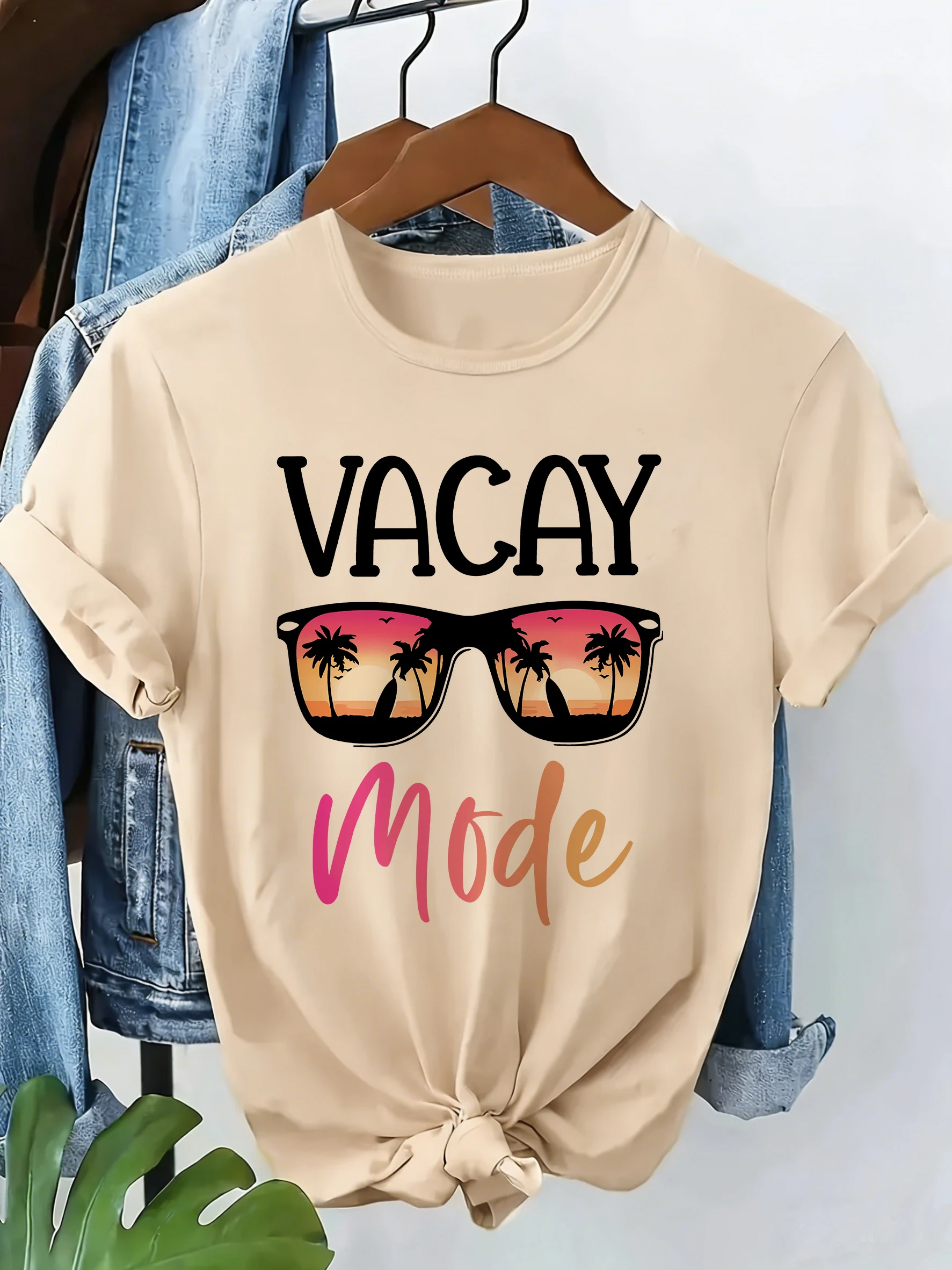 Y2k 90s Vacation Mode Shirt Women's Casual Short Sleeve Crew Neck T-Shirt Print Harajuku Short Sleeve T Shirt 1