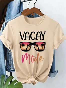 Y2k 90s Vacation Mode Shirt Women's Casual Short Sleeve Crew Neck T-Shirt Print  Harajuku Short Sleeve T Shirt 1