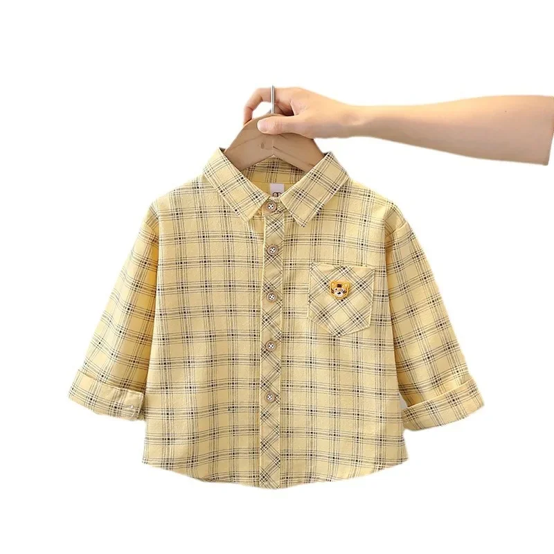 Baby Boys Spring Plaid Shirt Thin Long Sleeve Cotton Top Trendy Open Cardigan New Hot Sale Of The Season Children's Clothing Bab