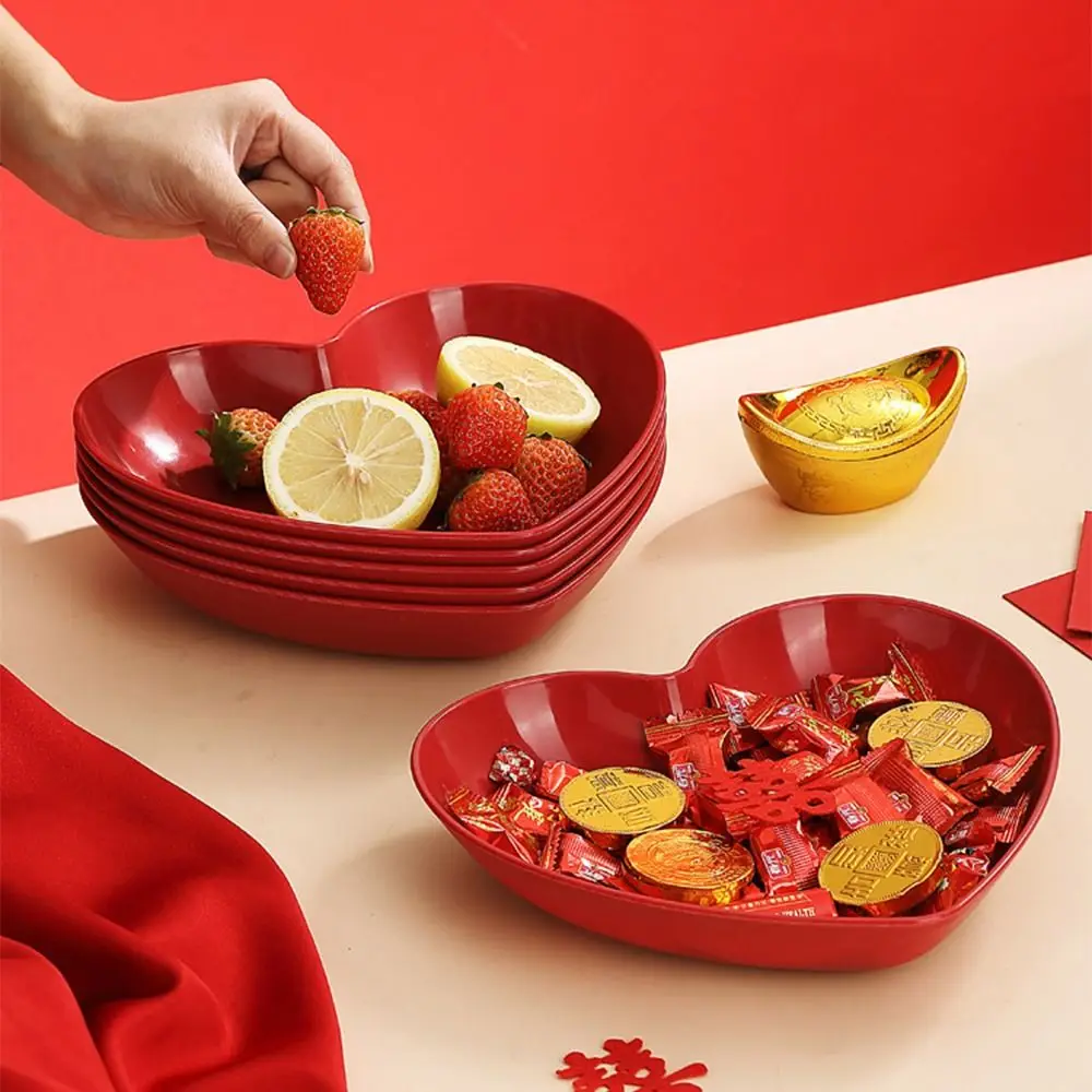 5/10Pcs Party Plastic Red Love Plate Heart-shaped Creative Love Fruit Plate Lightweight Durable Nut Home Party Use