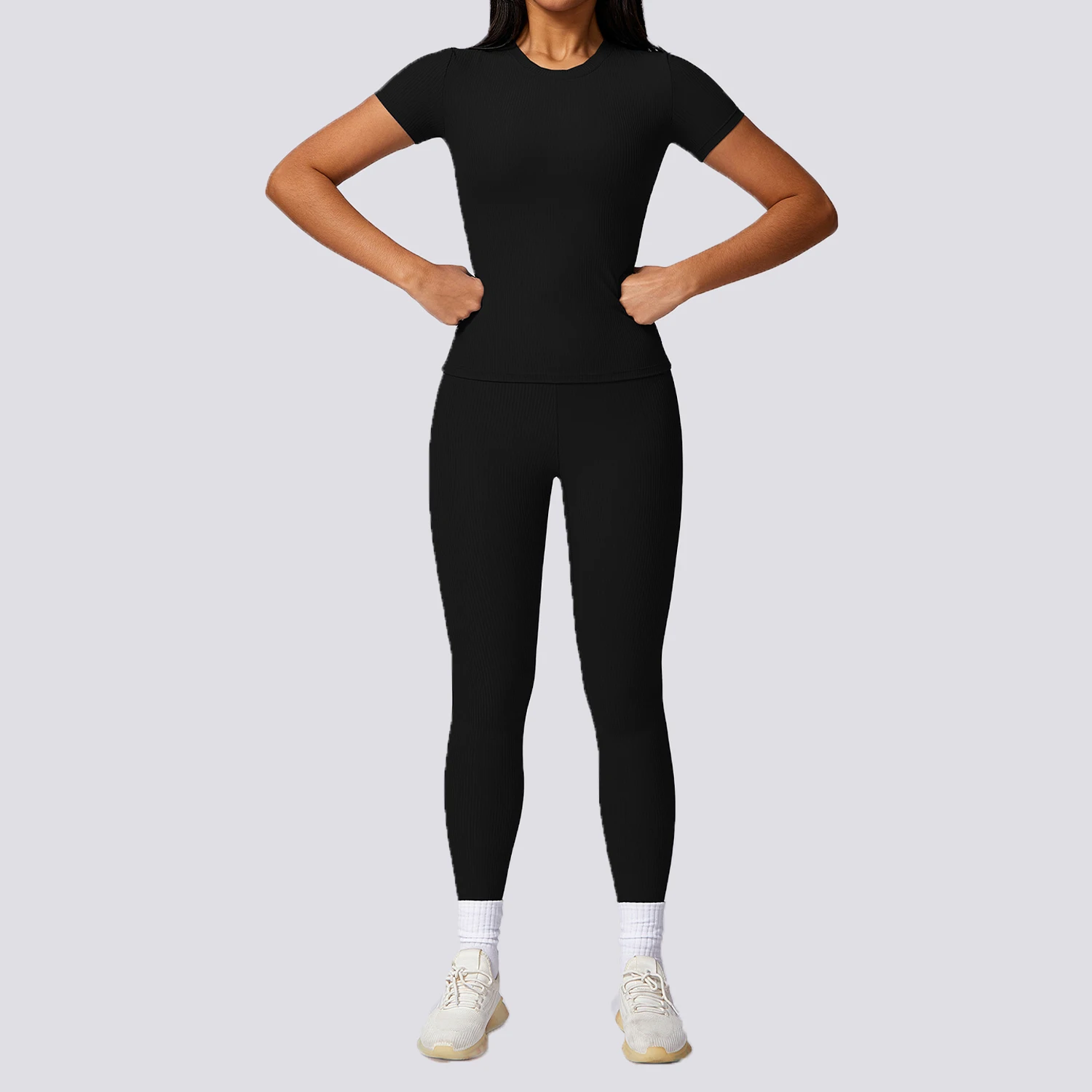 

Running Fitness Short Sleeve Yoga Suit Shock Absorbing Quick Drying Tight Yoga Clothing Threaded Casual Sportswear Women