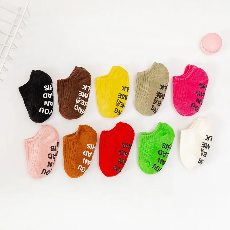 Cute Candy Color Stripe White Baby Floor Socks Summer Spring Thin Cotton Rubber Anti-slip Short Ankle Stockings for Boys Girls