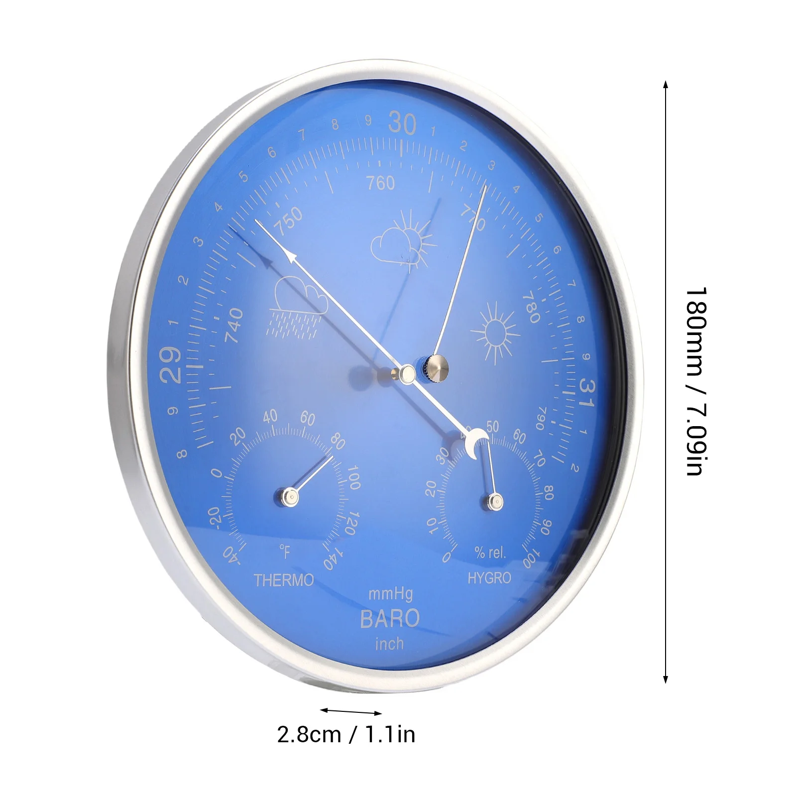 3 in 1 온도계 기압계 습도계 올 시즌 벽걸이 실내 실외 정확한 기상 관측기 블루 180mm