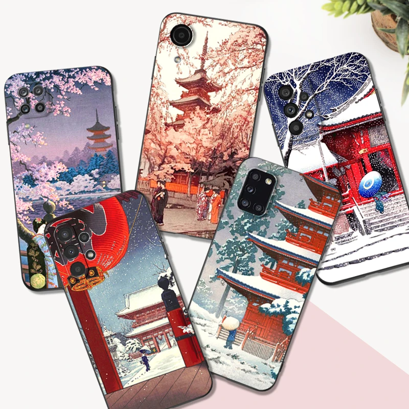 Custodia In Tpu Nero Per Samsung Galaxy S22 S20 S21 Fe Plus Ultra + S10 E Lite Cover Posteriore Retro Tokyo Japanese Art