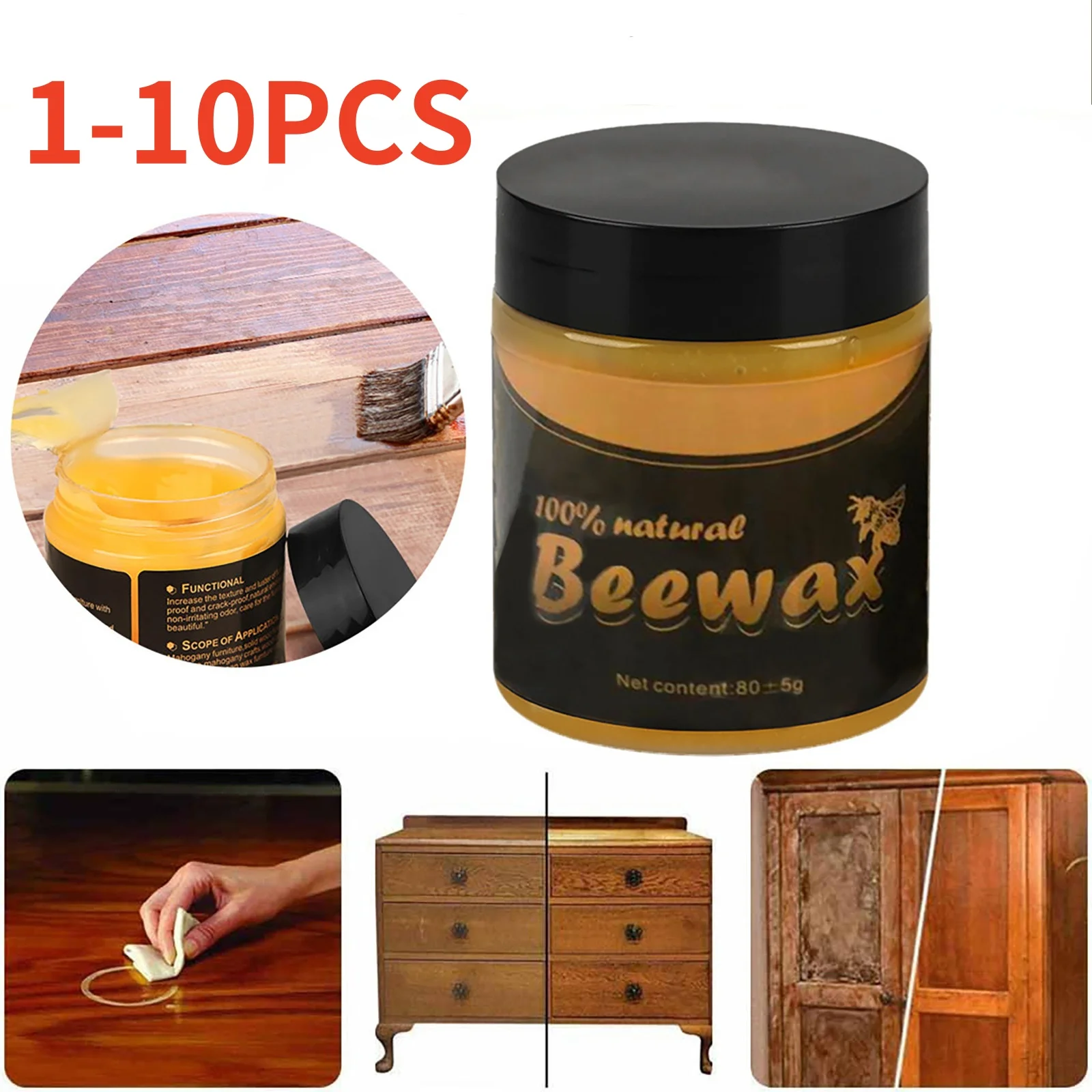 Wood Care Wax 10-1PCS Natural Pure Beewax Furniture Care Maintenance Waterproof Brightening Polishing Cleaner