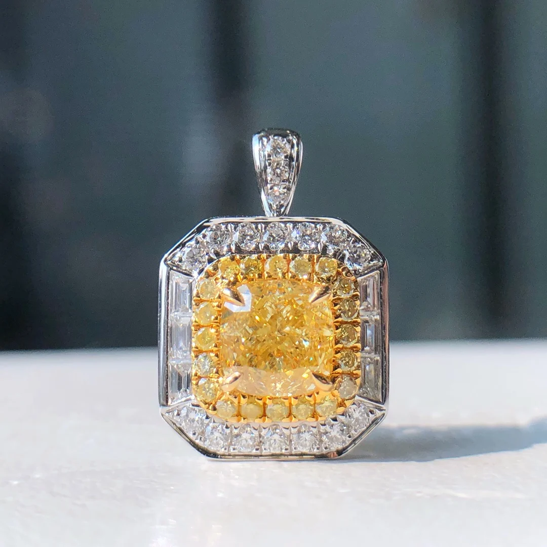 Fine Jewelry Real 18K Gold 1.005ct Yellow Diamond Wedding Engagement Female Rings for Women Fine Diamonds Ring TX