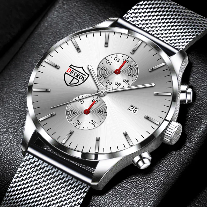 Luxury Fashion Mens Watches Stainless Steel Mesh Belt Quartz Watch for Men Business Leather Luminous Clock relogio masculino