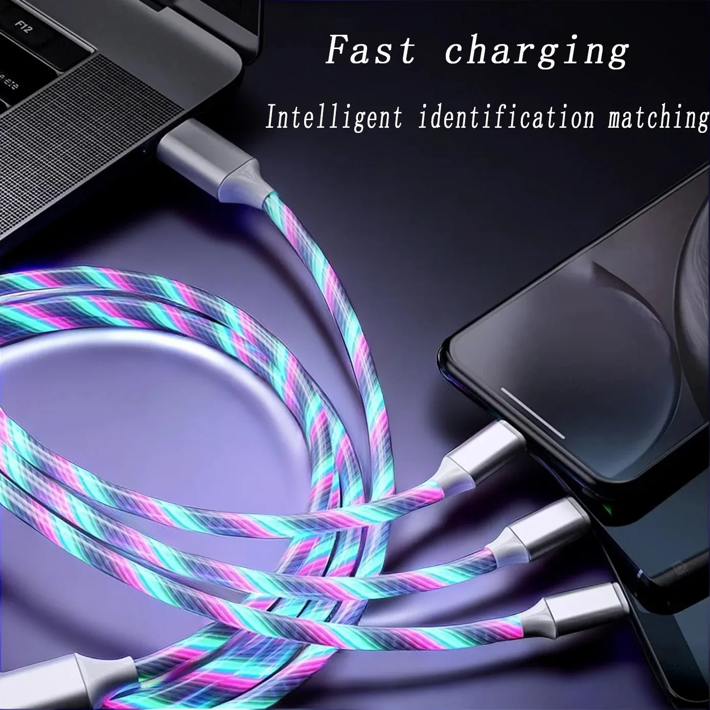 Chargeur de téléphone lumineux LED 3 en 1, câble USB Type C pour Xiaomi, iphone, Samsung, accessoires de téléphone, cordon de Charge