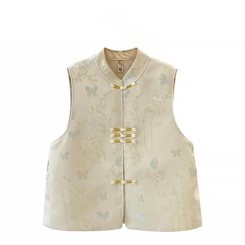 New Chinese Style Vest Top Women Casual Sleeveless Hanfu Clothes Vintage Embroider Waistcoats Outerwear Summer New Qipao Tops