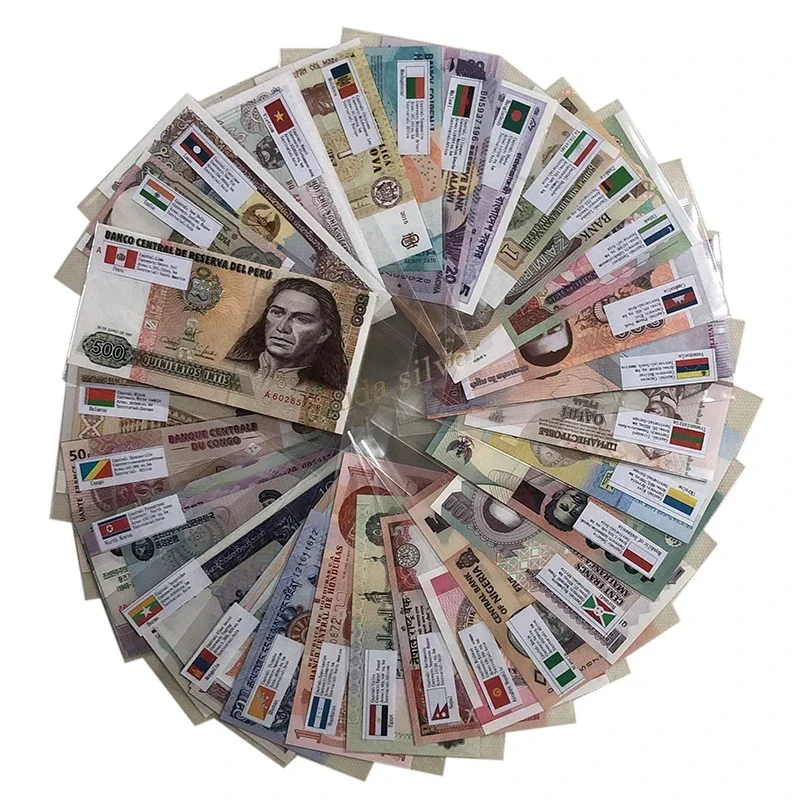 Set Lot 53 PCS Notes From 28 Countries UNC Condition Original Notes (Out of Use Now ) Note for Collection Gift Commemorative Banknotes World Original Notes